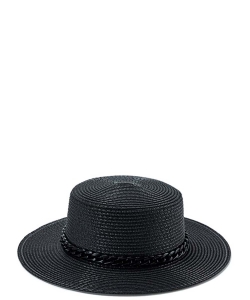 Straw SUmmer Hat with Chain HA320092 BLACK